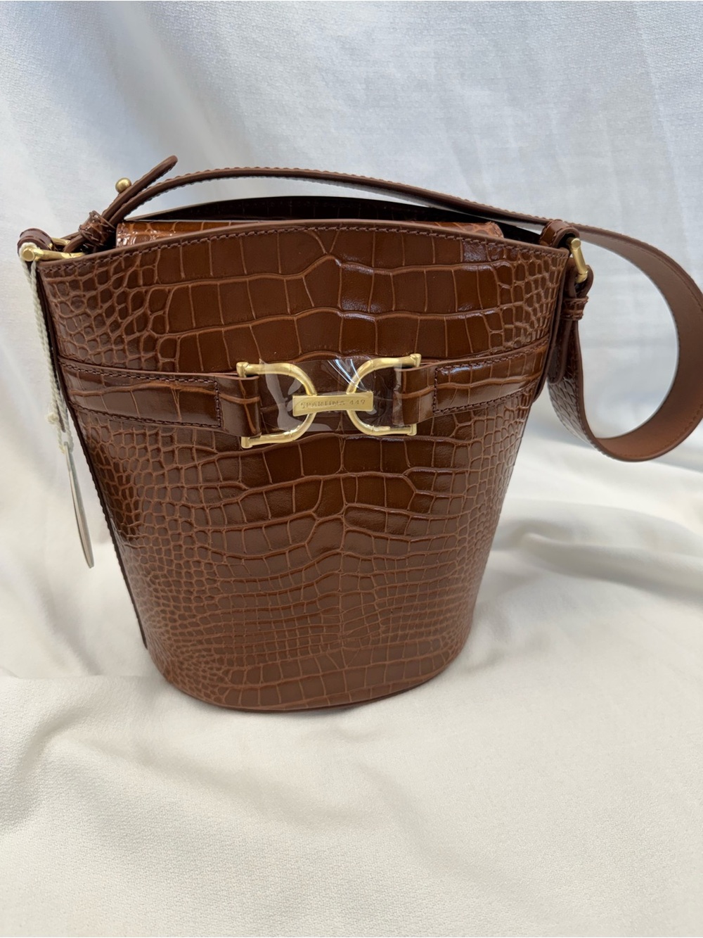 Spartina 449 Brown Croc-Embossed Bucket Crossbody with Gold Hardware